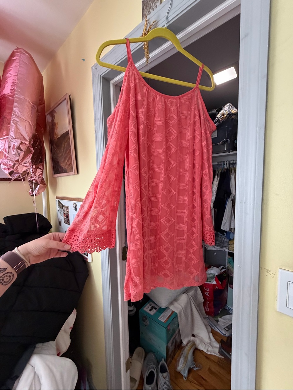 Xhilaration Coral Pink Lace Cold-Shoulder Dress